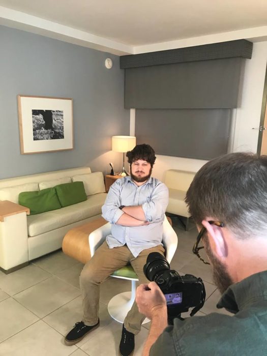 Person sitting in hotel room